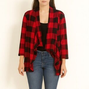 The Limited Red and Black Plaid Open Cardigan